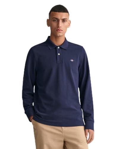 Image of GANT Mens Shield Long Sleeve Pique Rugger Evening Evening Blue XL