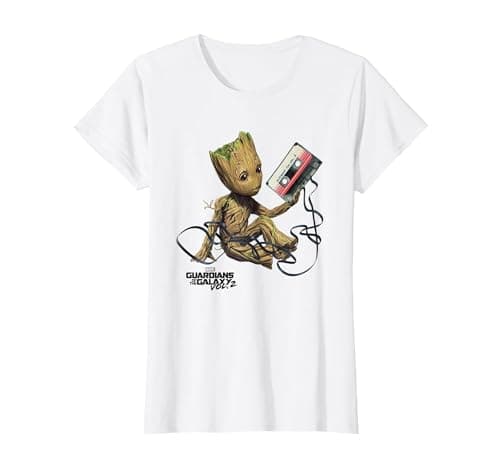 Image of Guardians of The Galaxy Vol2 Groot Tape T-Shirt, Women, White, Medium