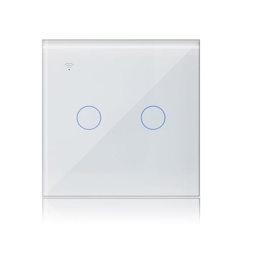 Image of KETOTEK Smart Light Switch WiFi 2 Gang 1 Way Compatible with Alexa, Touch Light Switches White Glass Panel Tuya Smart Life App