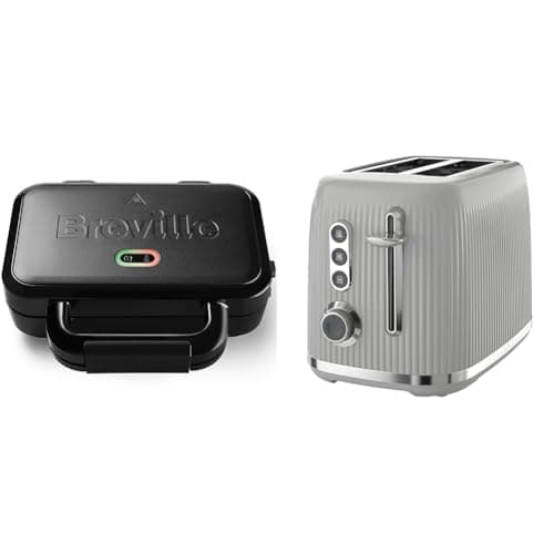 Image of Breville Ultimate Deep Fill Toastie Maker | 2 Slice Sandwich Toaster & Bold Ice Grey 2-Slice Toaster with High-Lift & Wide Slots | Grey & Silver Chrome [VTR002]
