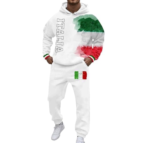 Image of Track Suit,European Italian Printed Men's Casual Hooded Sweatshirt and Pants Set for Everyday Comfort Relaxed Style and Street (Green, L)