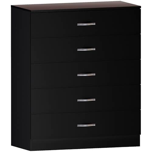 Image of Vida Designs Riano 5 Drawer Chest of Drawers, Metal Handles & Runners, Anti-Bowing Drawer Support, Bedroom, Nursery Furniture, Black
