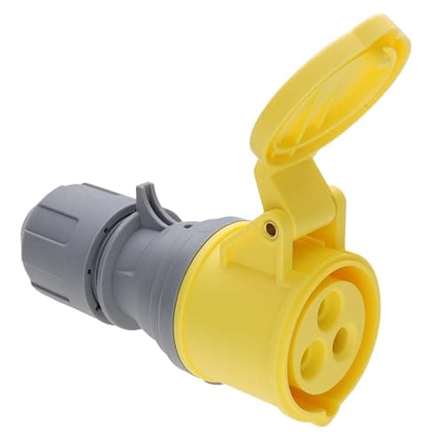 Image of kenable PRO Rewireable Industrial Power Socket 110V 16A Yellow IP44 2P+E Splash Proof Coupler for Workshop Construction Site Heavy Duty 16 Amp Connector