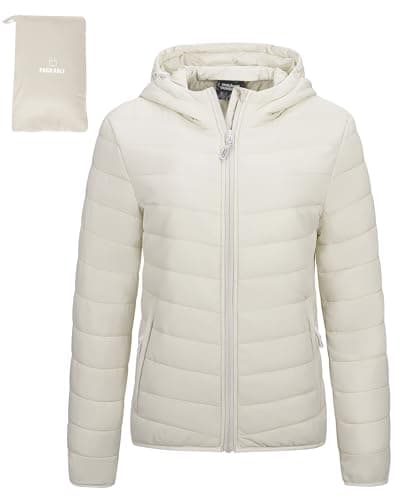 Image of Outdoor Ventures Women's Winter Lightweight Puffer Jacket with Hood, Warm, Short, Packable, Quilted, Transitional, Padded Jacket for Ladies, Lined for Hiking, Travel Beige XL