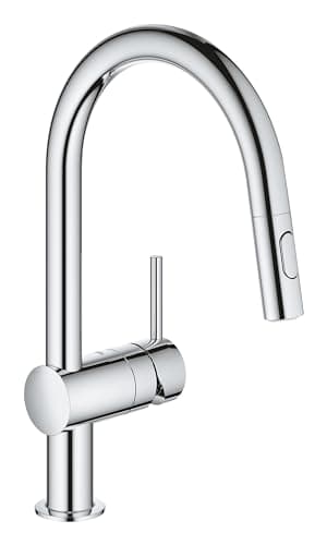 Image of GROHE Minta - Kitchen Sink Tap Single-Lever Mixer - Pull-Out Shower Head - 2 Spray Options - Silicone Nozzles - High Spout - Swivel Range 360° - 46mm Ceramic Cartridge - Size 379mm - Chrome - 32321002