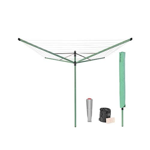 Image of Brabantia - Lift-O-Matic - 50 Metres of Clothes Line - Adjustable in Height - UV-Resistant & Non-Slip Lining - Umbrella System - with Ground Spike 45 mm, Cover & Peg Bag - Leaf Green - ø 295 cm