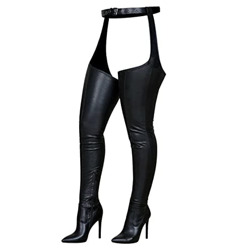 Image of Thigh High Boots Women Stretch Sexy Ladies Booties Stylish High Heeled Long Shoes with Belt Pointed Toe Vintage Over the Knee Boots Fall Winter