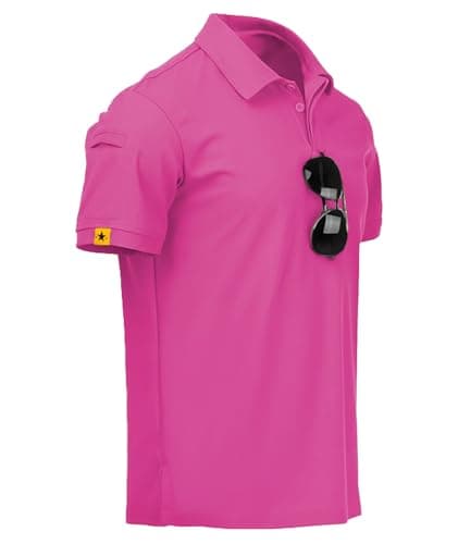 Image of JACKETOWN Men Polo Shirt Short Sleeve Breathable Tennis Shirt Summer Tshirts Men Button Front Polo Shirts for Men Adult Casual Sport Shirt Basic Regular-Fit Golf Shirt(M Red Rose)