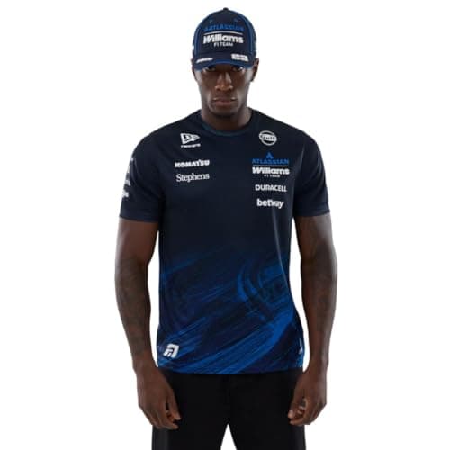Image of New Era Williams Racing F1 Team, Official 2026 Collection, Team Tech Alex Albon Drivers T-Shirt, Shirt, Tee, Jersey, Navy Blue (UK, Alpha, L, Regular, Regular)