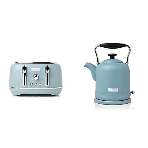 Image of Haden Highclere 4 Slice Toaster with Reheat and Defrost Functions, Blue & 3000W Highclere Cordless Kettle, 1.5 Litre Capacity, Blue