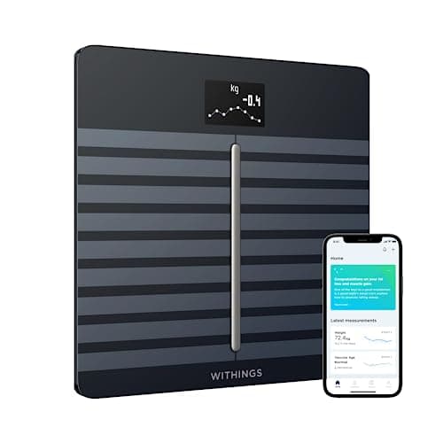 Image of Withings Body Cardio – Premium Wi-Fi Body Composition Smart Scale, Tracks Heart Health, Vascular Age, BMI, Fat, Muscle and Bone Mass, Water %, Digital Bathroom Scale - Black