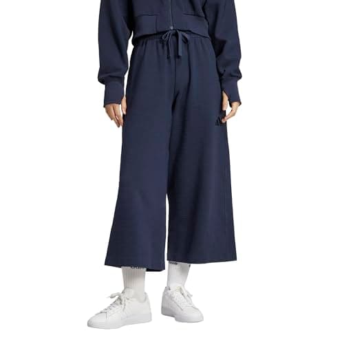 Image of adidas Women's All Szn Ribbed 7/8 Length Wide Leg Pants, Ink, XS