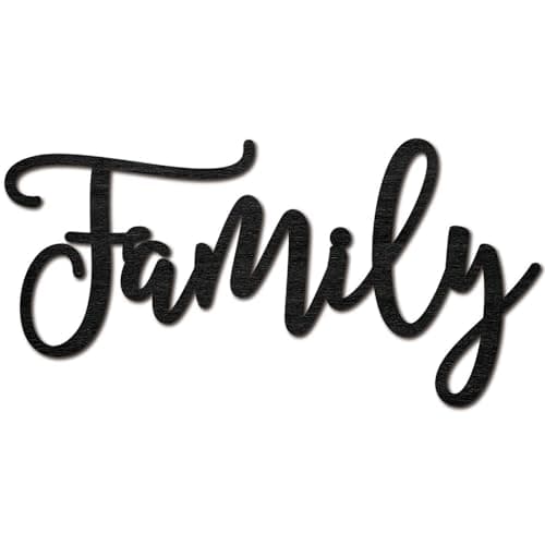 Image of CREATCABIN Family Word Cutout Sign Laser Cut Wood Letter Sign Black Wall Decor Unfinished Wooden Signs Wall Art Basswood Hanging Sculpture Decor for Craft DIY Home Farmhouse Front Door 11.9x5.9Inch