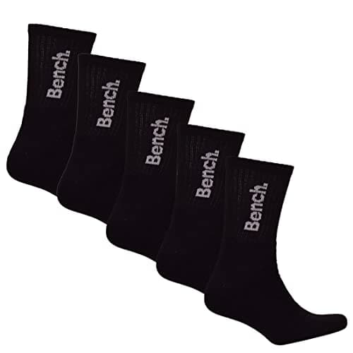 Image of Bench Mens 5 Pack Designer Branded Crew Socks Casual Sports Gym Everyday Comfort Black
