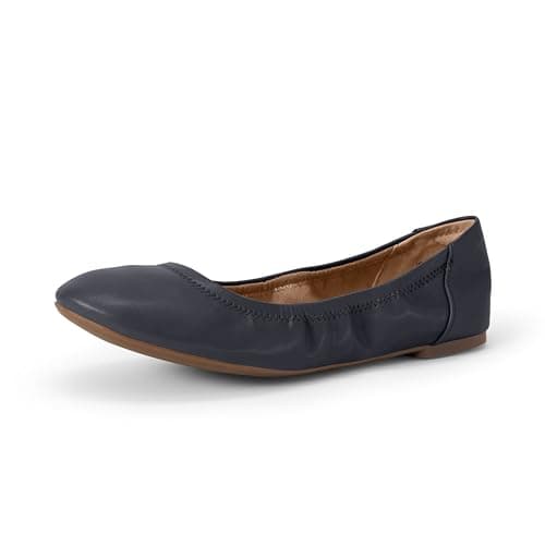Image of Amazon Essentials Women's Belice Ballet Flat, Navy Faux Leather, 7 UK