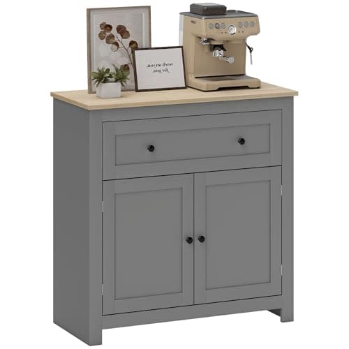 Image of HOMCOM Sideboard Storage Cabinet, Morden Kitchen Cupboard with Adjustable Shelf, Drawer and Double Doors, Sideboard for Living Room, Dining Room, Hallway, Grey