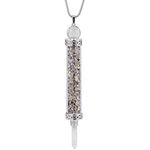 Image of Nupuyai Labradorite Crystal Quartz Point Wand Pendant Necklace for Women Men, Handmade Wishing Bottle Pendant with Chain 50cm