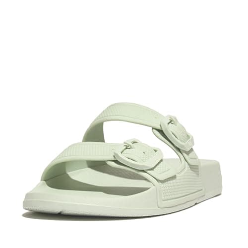 Image of Fitflop Women's iQushion Two-bar Buckle Slides Sandal - Lightweight & Comfortable with Natural Arch Support - Sagebrush - 4 UK