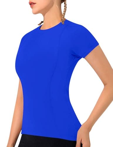 Image of IECCP Women's Short Sleeve Workout Shirts Lightweight Quick Dry T-Shirts Crew Neck Running Top Womens Athletic Top Breathable Yoga T-Shirts Royal Blue XS