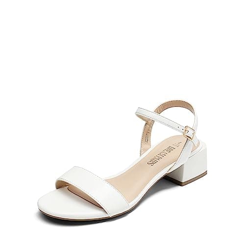 Image of DREAM PAIRS Women's Ladies Low Heels Flat Sandals for Women Block Chunky Heel Sandals Holiday Party Wedding Dress SDHS2301W-1,Size 5,White-Pu,SDHS2301W-1
