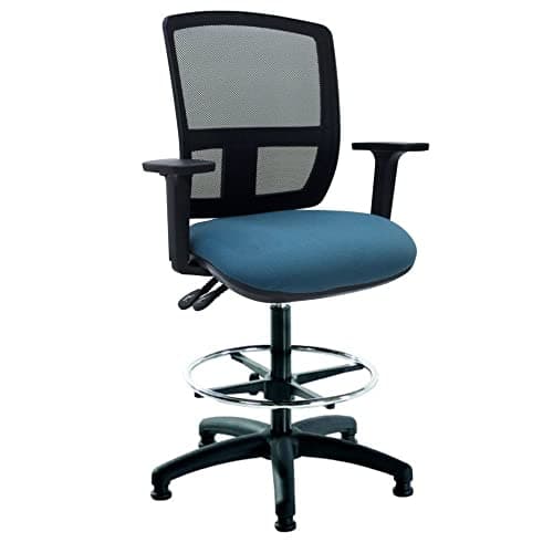 Image of LAB SPACE Flexi-Mesh Draughtsman Chair, High Back Draughtsman Chair, with Adjutable Arms, Mesh Back with Shaped Lumbar Curved Back, Drafter Chair, Drafting Chair (Blue Seat)