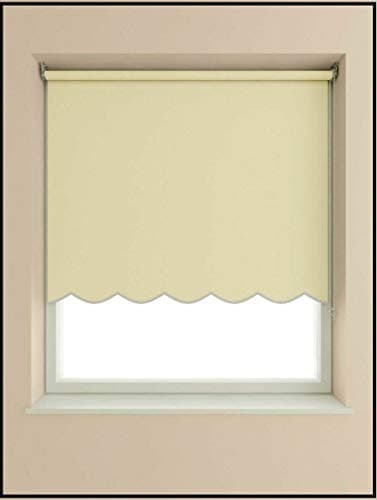 Image of Traditional Style Scalloped Edge Plain Daylight Window Roller Blind (Cream, 60x160cm(23.6in))