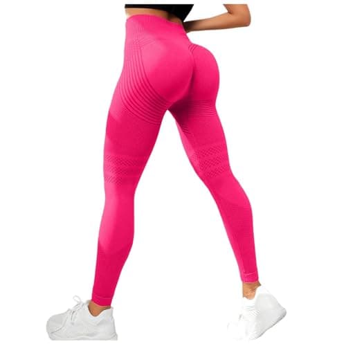 Image of AMDOLE Seamless Gym Leggings for Women UK High Waist Tummy Control Yoga Pants Womens Workout Ruched Scrunch Bums Activewear Leggings Hot Pink-1 XXL