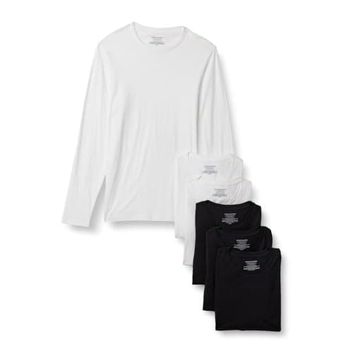 Image of Amazon Essentials Men's Slim-Fit Cotton Crew Neck Vests, Pack of 6, Black/White Long Sleeve, M