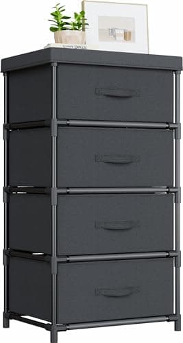 Image of WANGIRL Fabric Chest of Drawers Bedroom, 4 Drawers Storage Unit with Sturdy Steel Frame, Dresser Drawers for Bedroom, Living Room, Hallway, Office and Closet - Black