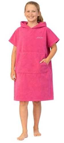 Image of Adore Kids Changing Robe Quick Drying With Hood and Pocket Poncho Towel Ideal For Beach Swimming Surfing, Pink, Age 10-13