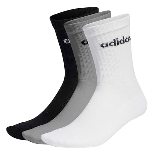 Image of adidas Unisex Kids Linear Crew Cushioned Socks 3 Pairs, Medium Grey Heather/White/Black, 7-8 Years