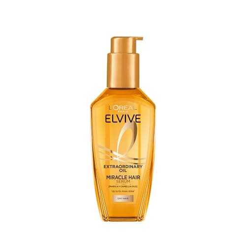 Image of L'Oréal Paris Hair Serum Elvive Extraordinary Oil Miracle, Intense Nourishment, Up to 6x more Shine, up to 230° heat protection, suitable for all hair types, 100ml