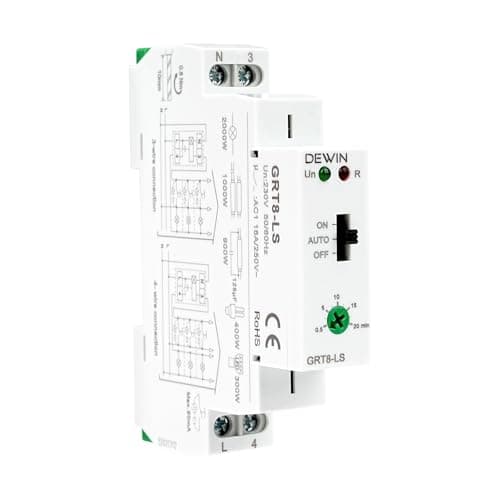 Image of DEWIN Time Relay 230V, GRT8-LS Din Rail Stair Lighting Timer 0.5-20 Minutes Delay Corridor Lighting Switch 16A AC 230V