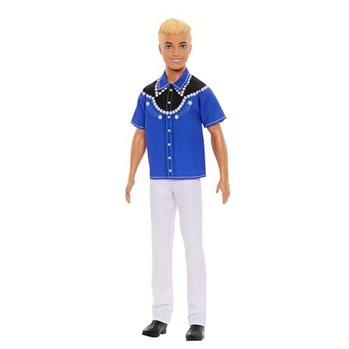 Image of Barbie Fashionistas Ken Doll #226 Wearing a Removable Western Shirt, Pants & Boots, Blonde Fashion Doll, 65th Anniversary Collectible, HRH25