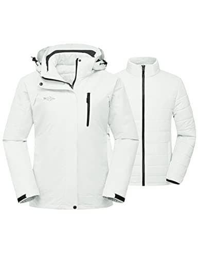 Image of Wantdo Women's Warm Seasonal Jacket Detachable Liner 3-in-1 Jacket Waterproof Snowboarding Coats Hooded Windbreaker Jacket White L