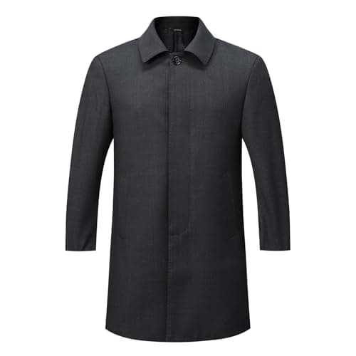 Image of Allthemen Mens Classic Trench Coat Mid Length Casual Lapel Jacket Lightweight Windproof Overcoat Regular Fit Black XL