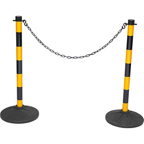 Image of Plastic Chain Posts, Free Standing Chain Link Barrier, Yellow & Black Safety Bollards