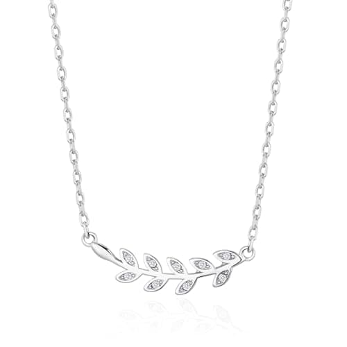 Image of Philip Jones Silver Plated Leaf Necklace Created with Zircondia® Crystals