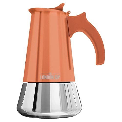 Image of The London Sip Moka Pot, Stovetop Coffee Maker, Italian Style Espresso Maker, Stainless Steel, Induction Compatible, Modern Chrome, Copper, 3 Cup (150 ml)