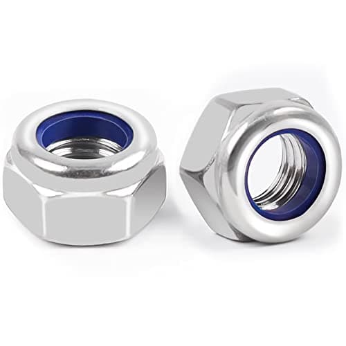 Image of 10Pcs M10 Nuts Nylock, Leryati Lock Nuts M10 Stainless Steel Hex A2 V2A Self Locking Nut, DIN985 Nylon Insert Kits Thread Nut Nyloc Hexagon nutstones