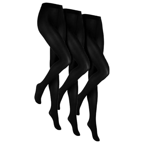 Image of HEAT HOLDERS - 3 Pack Ladies Black Thermal Tights | Opaque Fleece Lined Tights for Winter (L, Black)