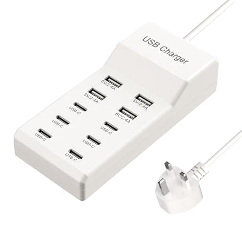 Image of USB C Charger,10 Ports USB Charging Station with 6 USB-C, Desktop 50W Multiple Charger Compatible with iPhone 12/13/14/15/16/Samsung S24/S23/S22/S21/Tablet/Watch/Headphones