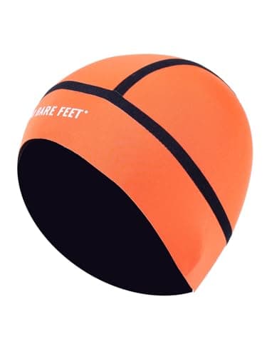 Image of Two Bare Feet 2.5mm Neoprene Wetsuit Hood Swim Cap – Cold Water Swimming, Surfing & Diving Thermal Head Cover (Bright Orange (Swim Cap), L)