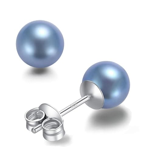 Image of YAMI Saltwater Pearl Earrings, Blue 6-6.5mm Women's Niche Light Luxury Silver Earrings, 925 Sterling Silver Pearl Studs, Hypoallergenic Earrings, Exquisite Luxury Jewellery