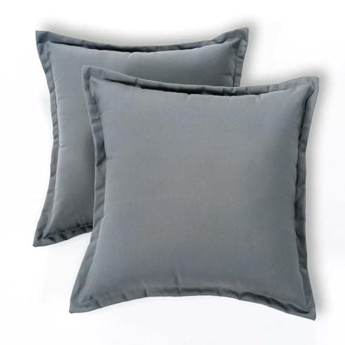 Image of HOMESCAPES Set of 2 Outdoor Cushions Waterproof, Plain Grey Filled Garden Furniture Cushion, Hypoallergenic, Polyester Decorative Pillows for Indoor & Outdoor Patio, Benches & Sofa - 45 x45cm