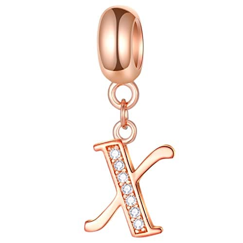 Image of Rose Gold Letter X Charms Dangle, Initial X Alphabet Word Beads –Authentic 925 Sterling Silver Letters CZ Necklace Pendant, fits Pandora Xmas Bracelet, for Family/Christmas Gifts