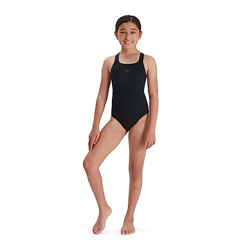 Image of Speedo Girls Eco Endurance+ Medalist Swimsuit | Chlorine Resistance | Recycled Fabric | Comfort Fit | Swimming Lessons | Swim Holiday Swimsuit Black