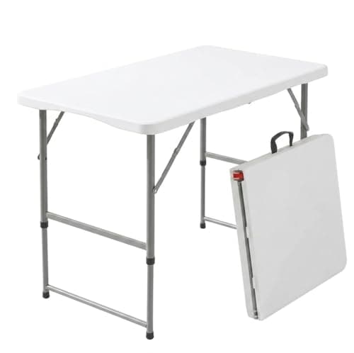 Image of HomlyPro Heavy Duty 4FT Folding Table 120x60cm, White, Plastic Folding Desk Portable as Camping Table, Picnic, BBQ, Garden Outdoor and Indoor Utility Surface