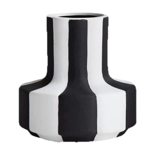 Image of KESOTO Flowerpot Black and White Striped Vase, Minimalist Home Decoration, PVC Planter Flower Vase for Countertop Tabletop Dining Table