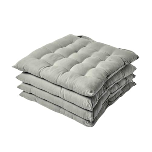 Image of HOMESCAPES Grey Seat Pads for Dining Chair, Set of 4 100% Cotton Chair Pads with Straps, 40x40 cm